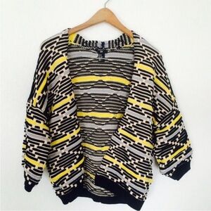 H &M Black and Yellow Patterned Cardigan Size L